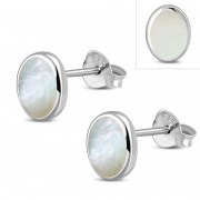 Large Mother of Pearl Oval Stud Silver Earrings, e313